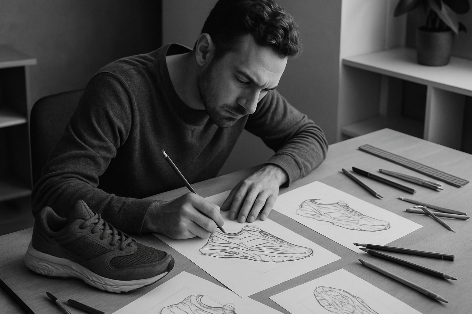 black & white man designing sneaker